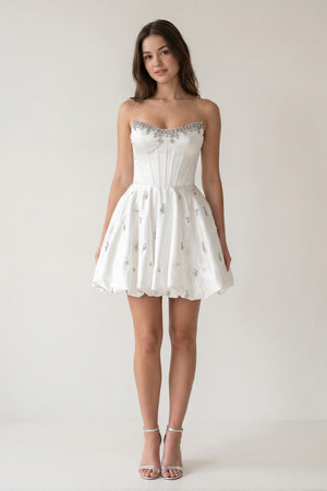 White - A Line Scoop Neck Corset Beaded Short Homecoming Dresses-KISSPROM