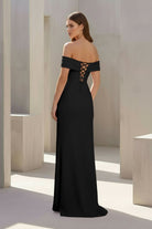 Danyah | Pink - Off The Shoulder Sheath Satin Pleated Long Formal Prom Dresses With Slit - KissProm