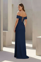 Danyah | Pink - Off The Shoulder Sheath Satin Pleated Long Formal Prom Dresses With Slit - KissProm