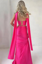 Darielle | Fuchsia - Strapless Sheath Satin Pleated Formal Prom Dresses With Slit - KissProm
