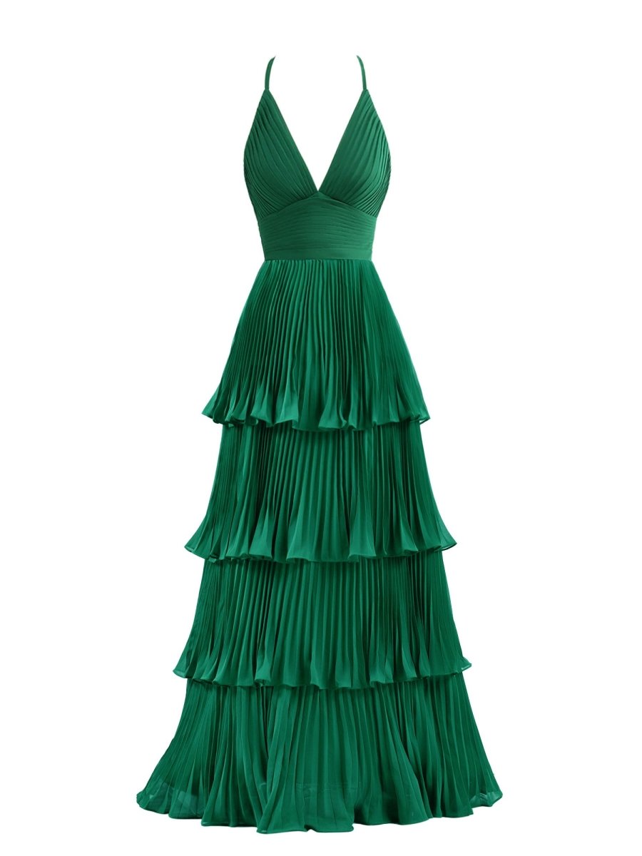 Dark Green A-Line Tiered Floor Length Chiffon Bridesmaid Dress, Lavender / 12 Dark Green A-Line Tiered Floor Length Chiffon Bridesmaid Dress, Lavender / 12