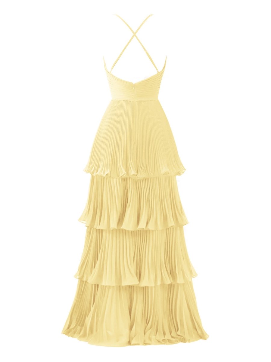 Dark Green A-Line Tiered Floor Length Chiffon Bridesmaid Dress