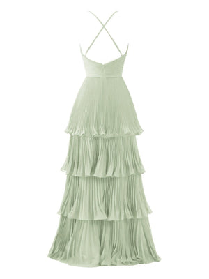 Dark Green A-Line Tiered Floor Length Chiffon Bridesmaid Dress