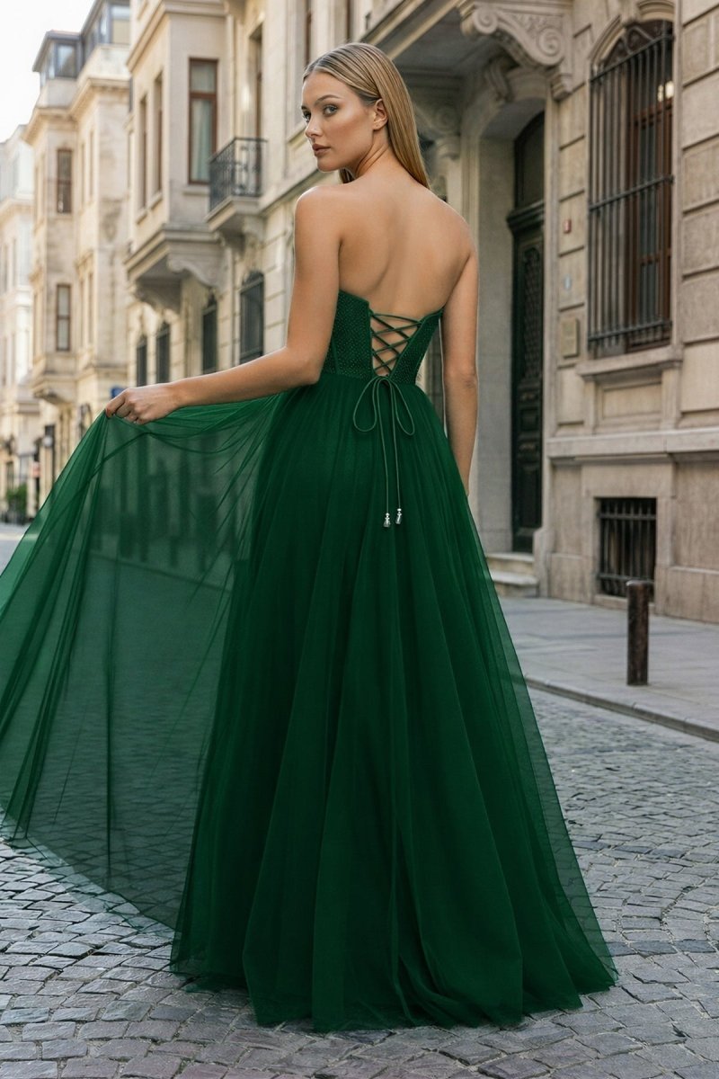 A-Line Sweetheart Beads Empire-Waist Sleeveless Prom Dress With Slit