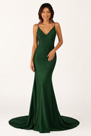Navy Blue Beaded V-Neck Backless Mermaid Long Prom Dress - KissProm