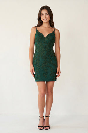 Dark Green Sheath Lace Short Homecoming Dresses - KISSPROM