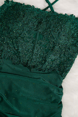 Dark Green Spaghetti Straps Cross Back Bodycon Short Mini Homecoming Dresses - KISSPROM