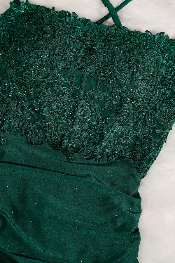 Dark Green Spaghetti Straps Cross Back Bodycon Short Mini Homecoming Dresses - KISSPROM
