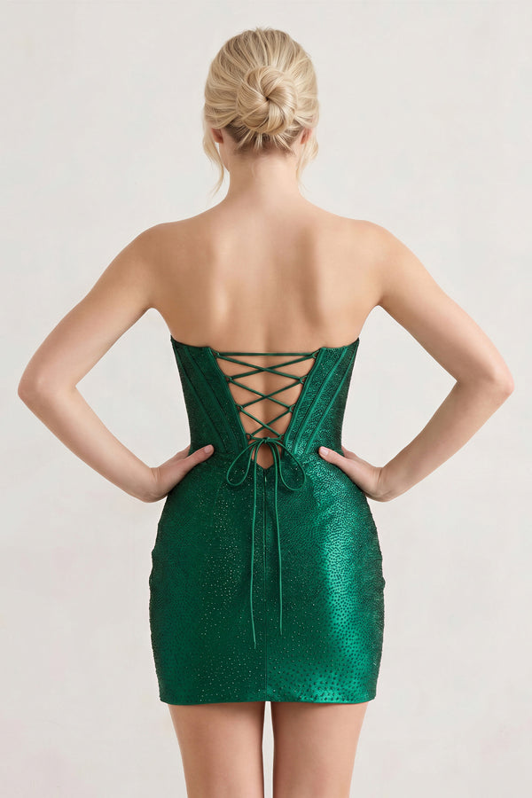 Emerald Sparkly Beaded Strapless Sheath Corset Homecoming Dress - KISSPROM
