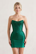 Emerald Sparkly Beaded Strapless Sheath Corset Homecoming Dress - KISSPROM