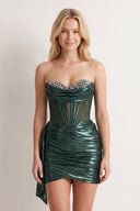 Dark Green Sweetheart Corset Bodycon Mini Party Dress With Beading | KISSPROM