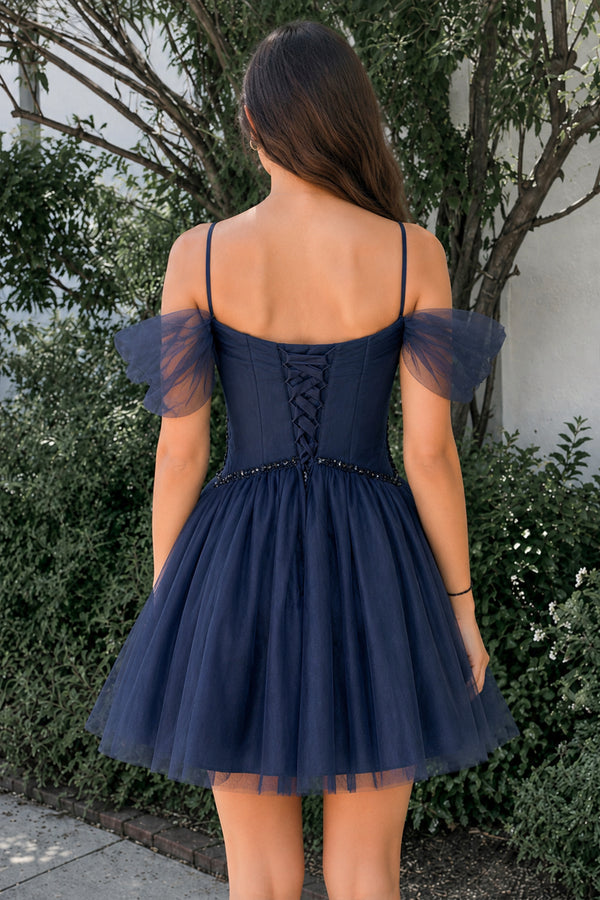 A-line V Neck Tulle Homecoming Dresses - KissProm