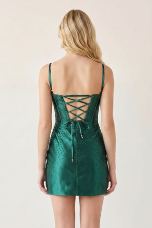 Dark Green Scoop Neck Short Tight Homecoming Dresses with Beading- KISSPROM