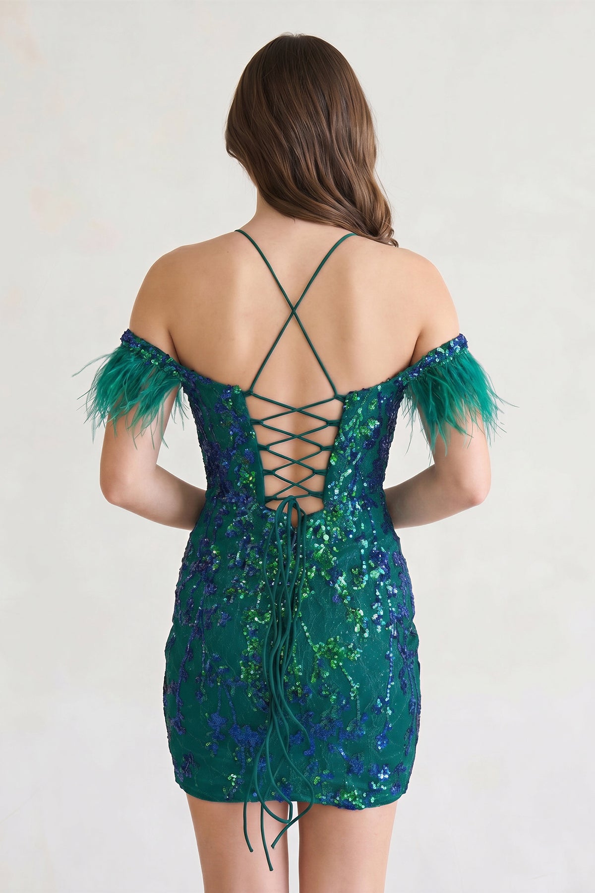 KissProm Sparkly Lavender Sequin-Embroidery Lace-Up Mini Party Dresses, Dark Green / 2