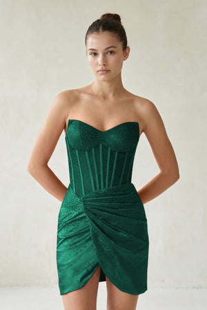 Dark Green Strapless Satin Bodycon Short Homecoming Dresses With Beading - KISSPROM