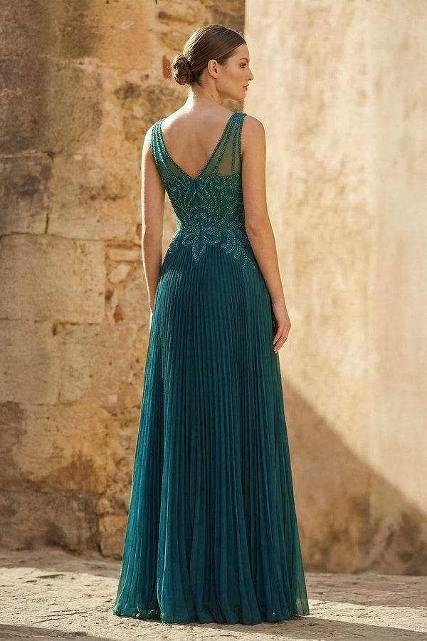 KissProm- Dark Green A-line V-neck Chiffon Prom Dress