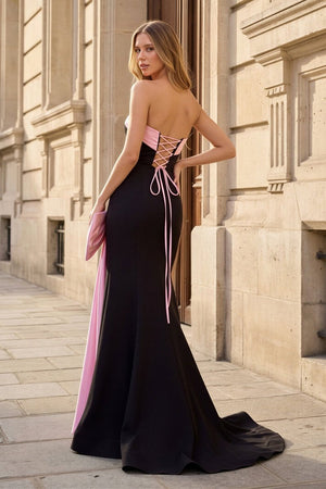Strapless Mermaid Sheath Long Prom Dress with Side Bow - KissProm
