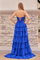 Kissprom-Darlin Royal Blue A-Line Strapless V-Neck Layered Chiffon Sleeveless Formal Prom Dress