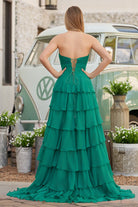 Kissprom-Darlin Green A-Line Strapless V-Neck Layered Chiffon Sleeveless Formal Prom Dress