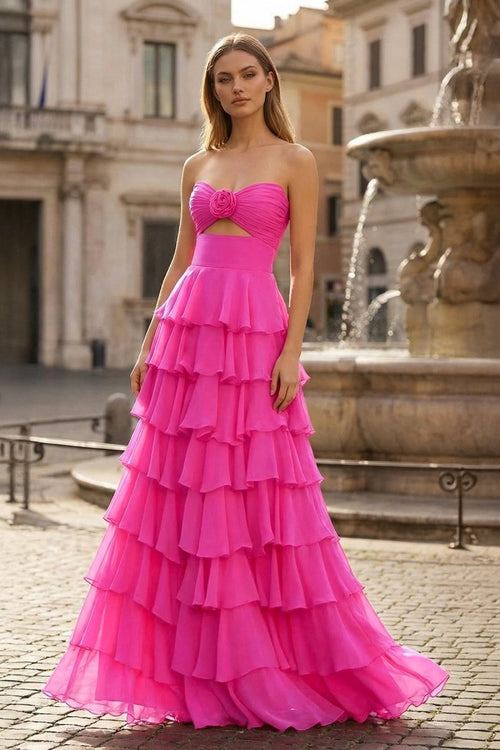 KissProm A-Line Sweetheart Layered Chiffon Sleeveless Formal Prom Dress, Coral Pink / 00