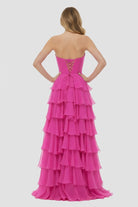 Kissprom-Darlin Fuchsia A-Line Strapless V-Neck Layered Chiffon Sleeveless Formal Prom Dress