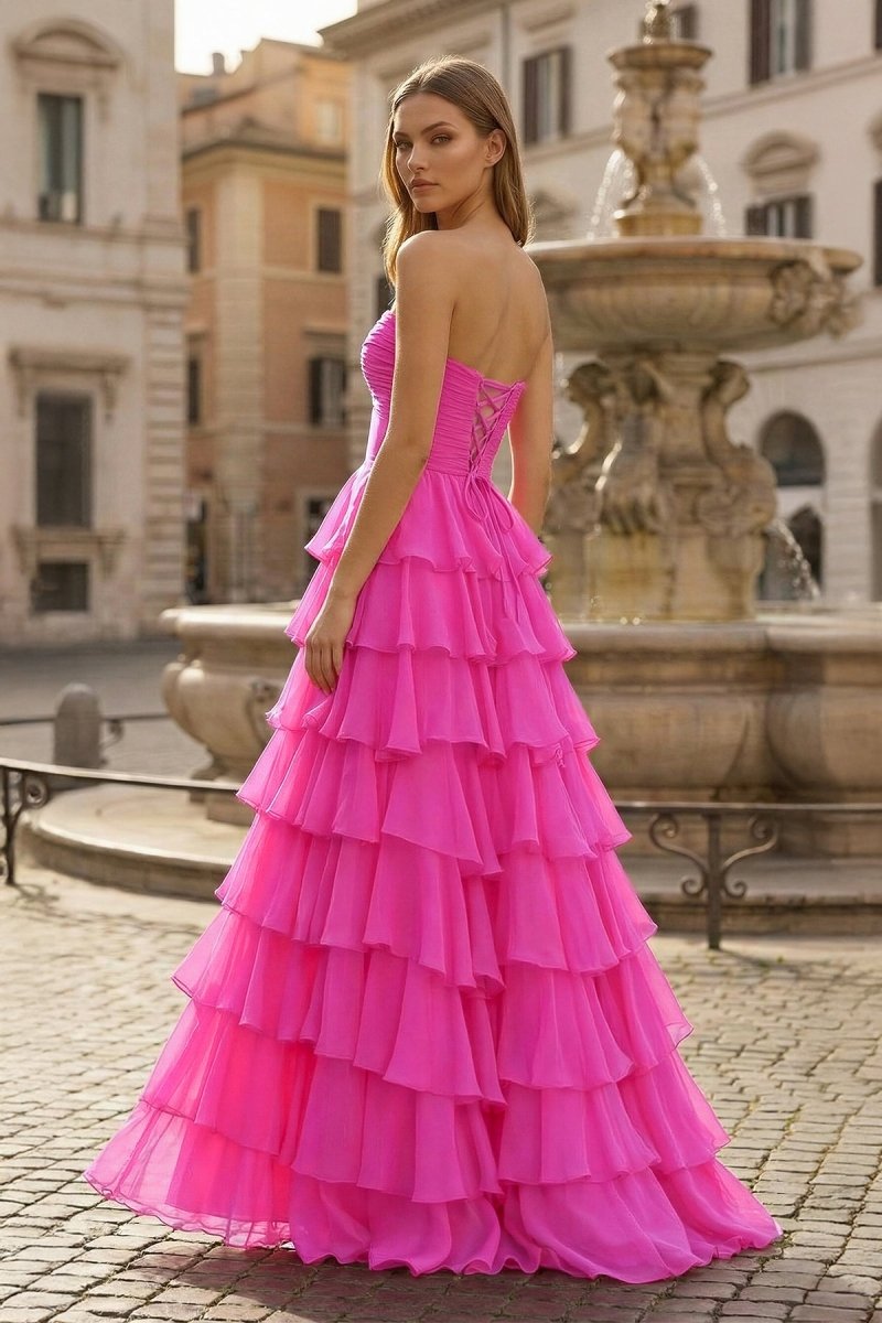 A - Line Sweetheart Layered Chiffon Sleeveless Formal Prom Dress - KissProm