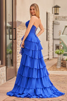 Kissprom-Darlin Royal Blue A-Line Strapless V-Neck Layered Chiffon Sleeveless Formal Prom Dress