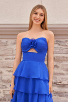 Kissprom-Darlin Royal Blue A-Line Strapless V-Neck Layered Chiffon Sleeveless Formal Prom Dress