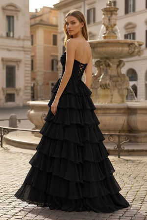 A-Line Sweetheart Layered Chiffon Sleeveless Formal Prom Dress - KISSPROM PROM DRESSES
