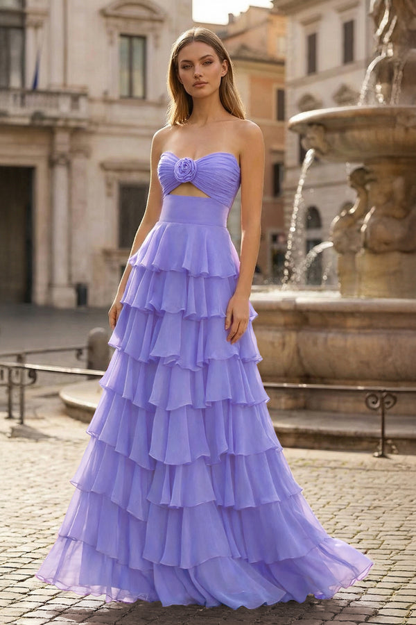 A-Line Sweetheart Layered Chiffon Sleeveless Formal Prom Dress - KISSPROM PROM DRESSES