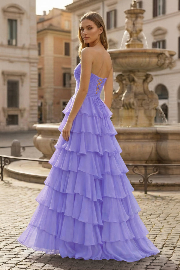 A-Line Sweetheart Layered Chiffon Sleeveless Formal Prom Dress - KISSPROM PROM DRESSES