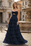 A-Line Sweetheart Layered Chiffon Sleeveless Formal Prom Dress - KISSPROM PROM DRESSES