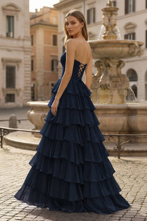 A-Line Sweetheart Layered Chiffon Sleeveless Formal Prom Dress - KISSPROM PROM DRESSES