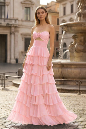 A-Line Sweetheart Layered Chiffon Sleeveless Formal Prom Dress - KISSPROM PROM DRESSES