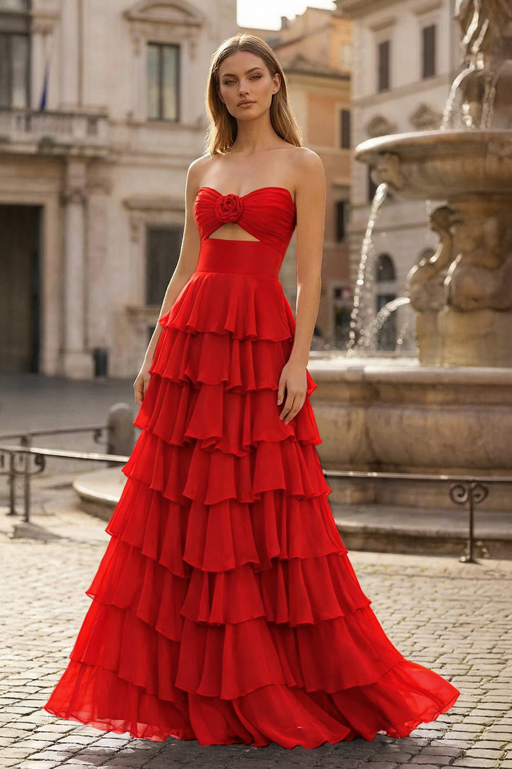 A-Line Sweetheart Layered Chiffon Sleeveless Formal Prom Dress - KISSPROM PROM DRESSES