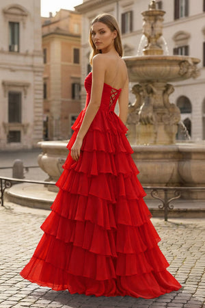 A-Line Sweetheart Layered Chiffon Sleeveless Formal Prom Dress - KISSPROM PROM DRESSES