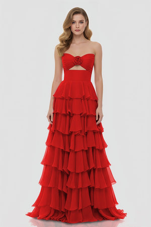 A-Line Sweetheart Layered Chiffon Sleeveless Formal Prom Dress - KISSPROM PROM DRESSES