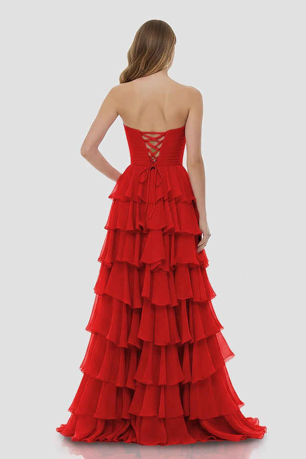 A-Line Sweetheart Layered Chiffon Sleeveless Formal Prom Dress - KISSPROM PROM DRESSES
