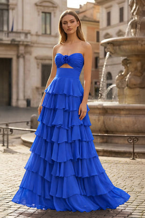 A-Line Sweetheart Layered Chiffon Sleeveless Formal Prom Dress - KISSPROM PROM DRESSES