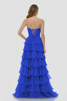 Darlin | A - Line Strapless V - Neck Layered Chiffon Sleeveless Formal Prom Dress - KissProm