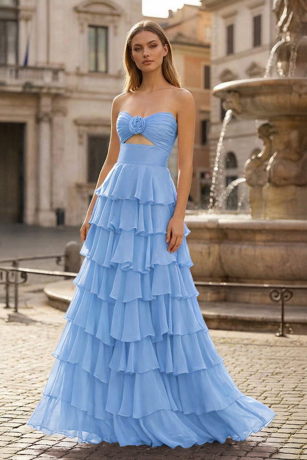 A-Line Sweetheart Layered Chiffon Sleeveless Formal Prom Dress - KISSPROM PROM DRESSES