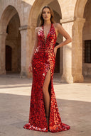 Sparkly Halter Mermaid Sequins Prom Dress With Split - KissProm