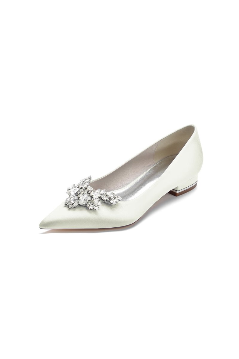 Satin Pointed Toe Rhinestone Kitten Heels - KissProm