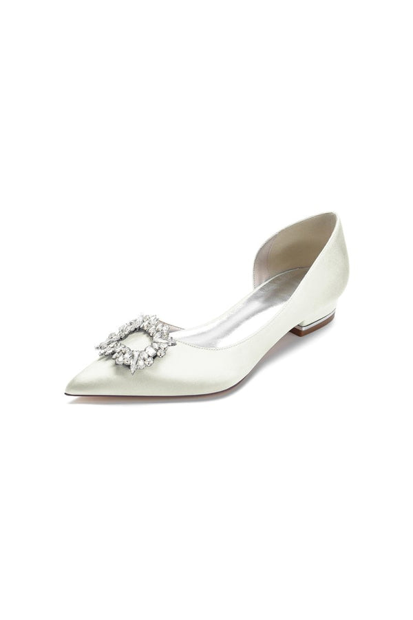 Satin Pointed Toe Kitten Heels With Rhinestone - KissProm