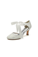 Elegant White Lace High Heels with Bow Accent - KissProm