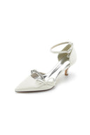 Pointed Toe Rhinestone Kitten Heels With Bow - KissProm