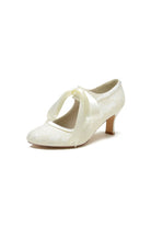 Ivory Lace High Heels Featuring a Classic Bow Design - KissProm