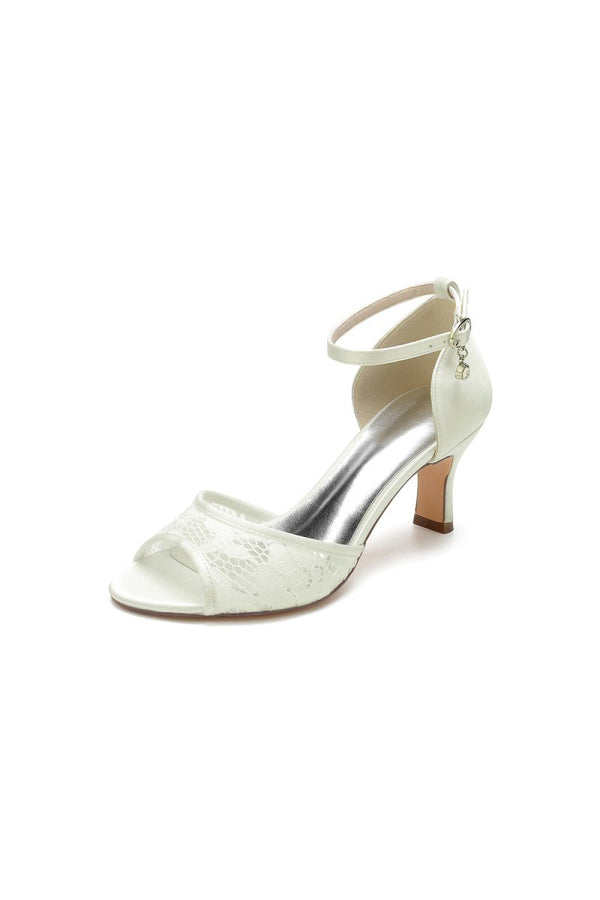 Nude Lace Pump with Elegant Metal Buckle and High Stiletto Heel - KissProm