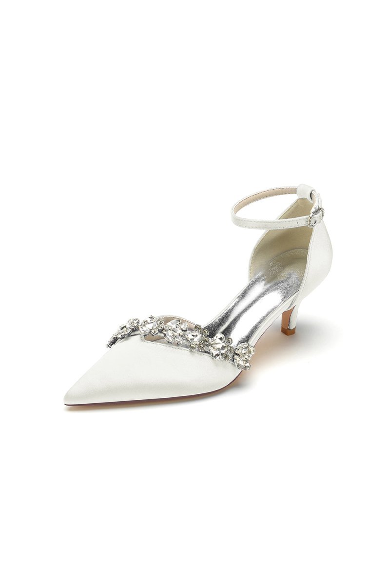 Elegant Pointed Toe Rhinestone Kitten Heels - KissProm