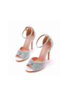 Rhinestone Embellished Open Toe Ankle Strap Stiletto Heels - KissProm